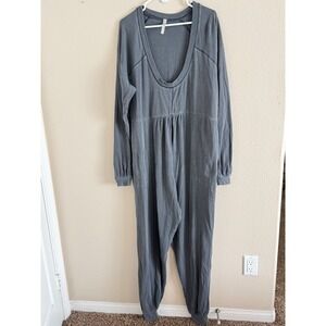 Intimately Free People Ribbed‎ Knit Jumpsuit Charcoal Gray Long Sleeve Medium